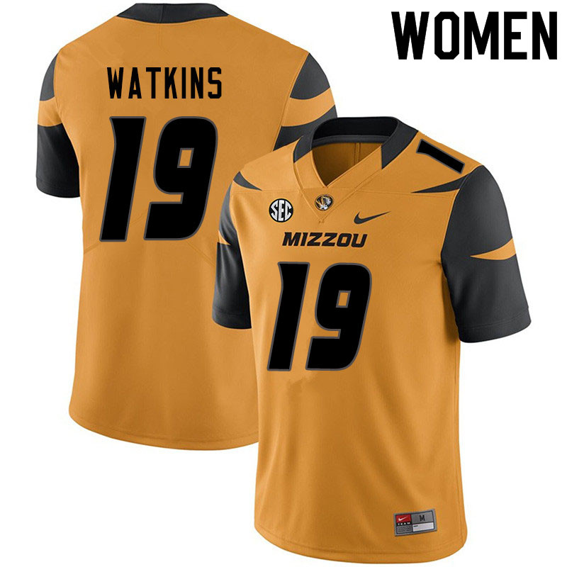 Women #19 Anthony Watkins Missouri Tigers College Football Jerseys Sale-Yellow - Click Image to Close